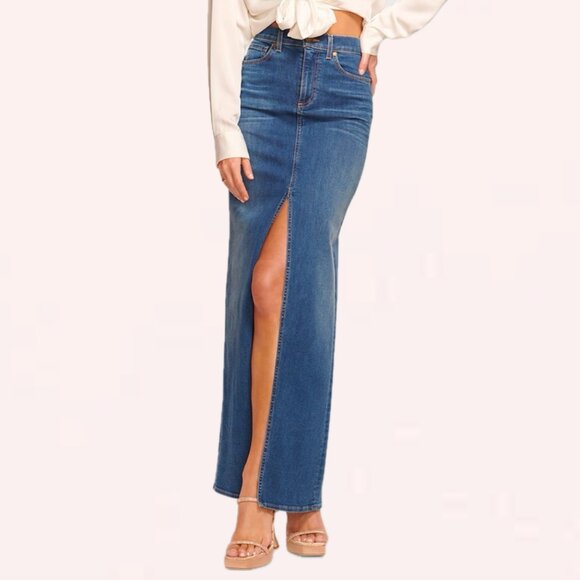 Ramy Brook Madalyn High-Rise Front-Slit Denim Maxi Skirt (Medium Wash Denim) - Picture 4 of 16